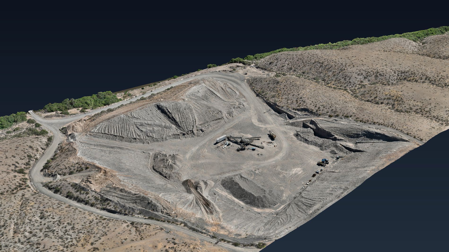 Oblique 3D model of an aggregate pit and processing yard